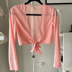 Lurelly Peach Pink Front Tie Silk Crop Top Size 4